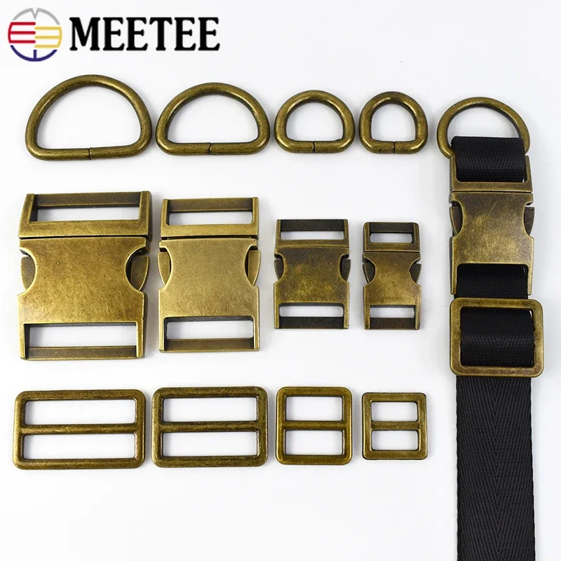 

2/5Sets 15-38mm Bronze Metal Buckles Tri Glide Adjuster Clasp D Ring Connect Hook Quick Release Buckle Accessories for Handbags