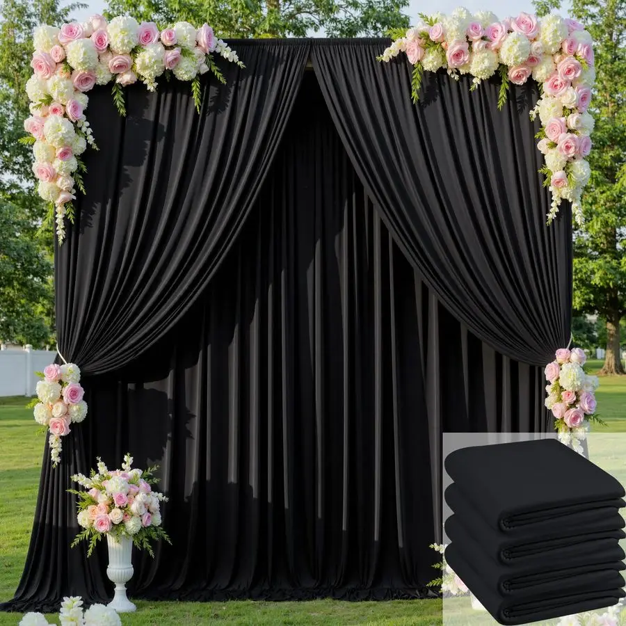 

Черный фон без морщин, занавеска для вечеринок, шелковистый полиэстер, 4 панели, 5x12 футов, занавески для фотографий, ткань с заниженной спинкой для Weddi