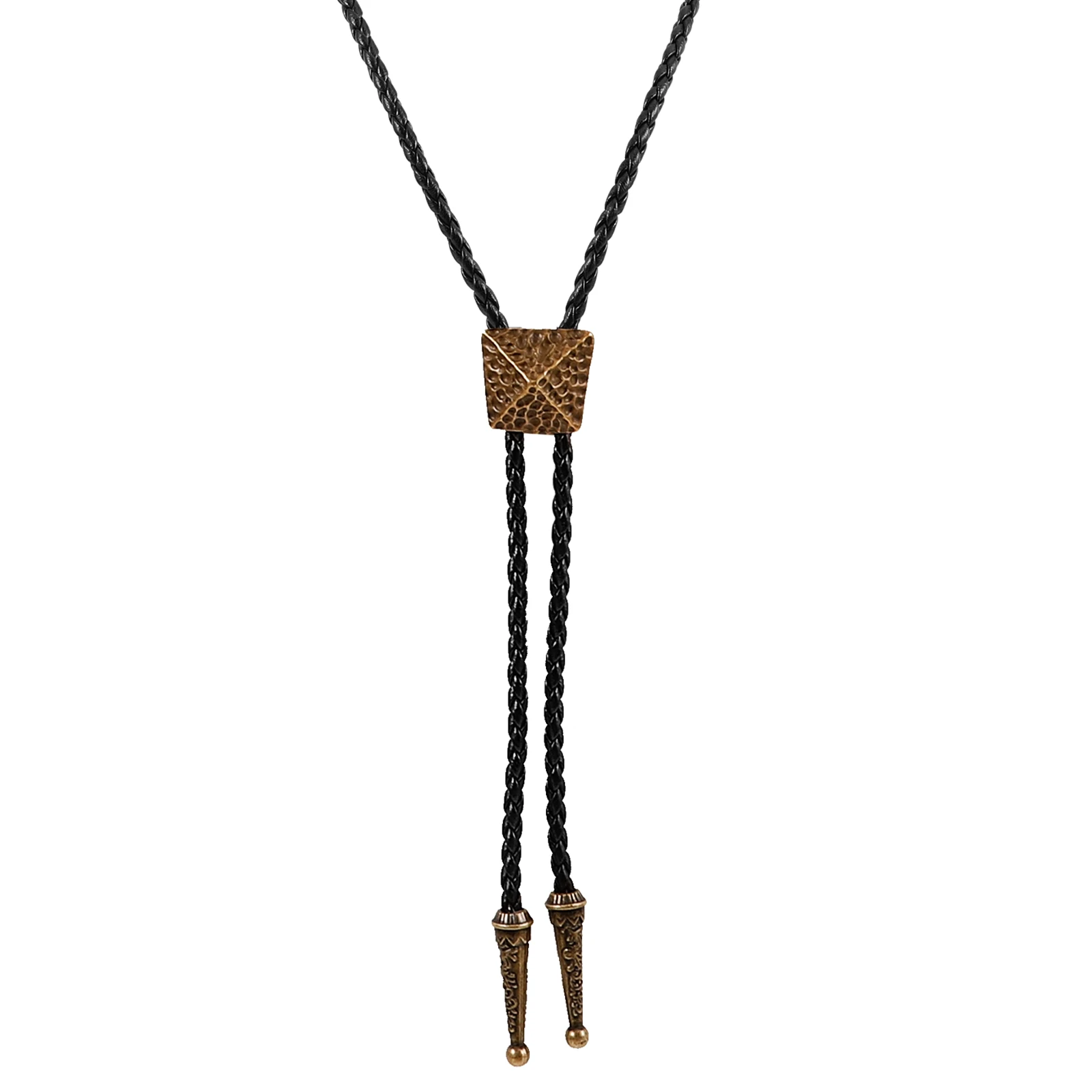 

Retro Shirt Chain Adjustable Bolo Tie Solid Pyramid Bronze Necklace for Men Vintage Western Collar Pendant