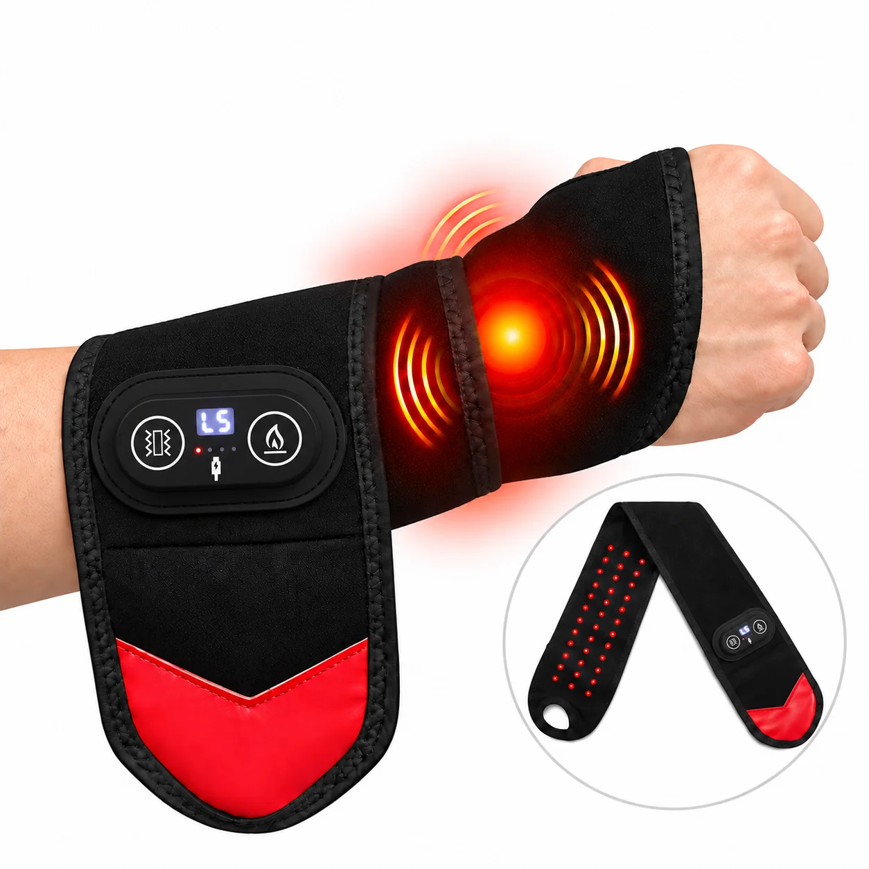 Wrist Wraps - Czerwony masażer do nadgarstka z wyświetlaczem