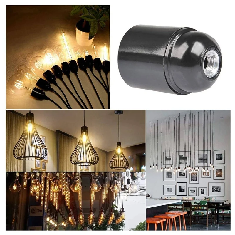 6-Pack Bakelite Lamp Holder E26/ E27 Light Socket Vintage Bulb Socket ES Screw Lampholder For Ceiling/Pendent/Floor image 2
