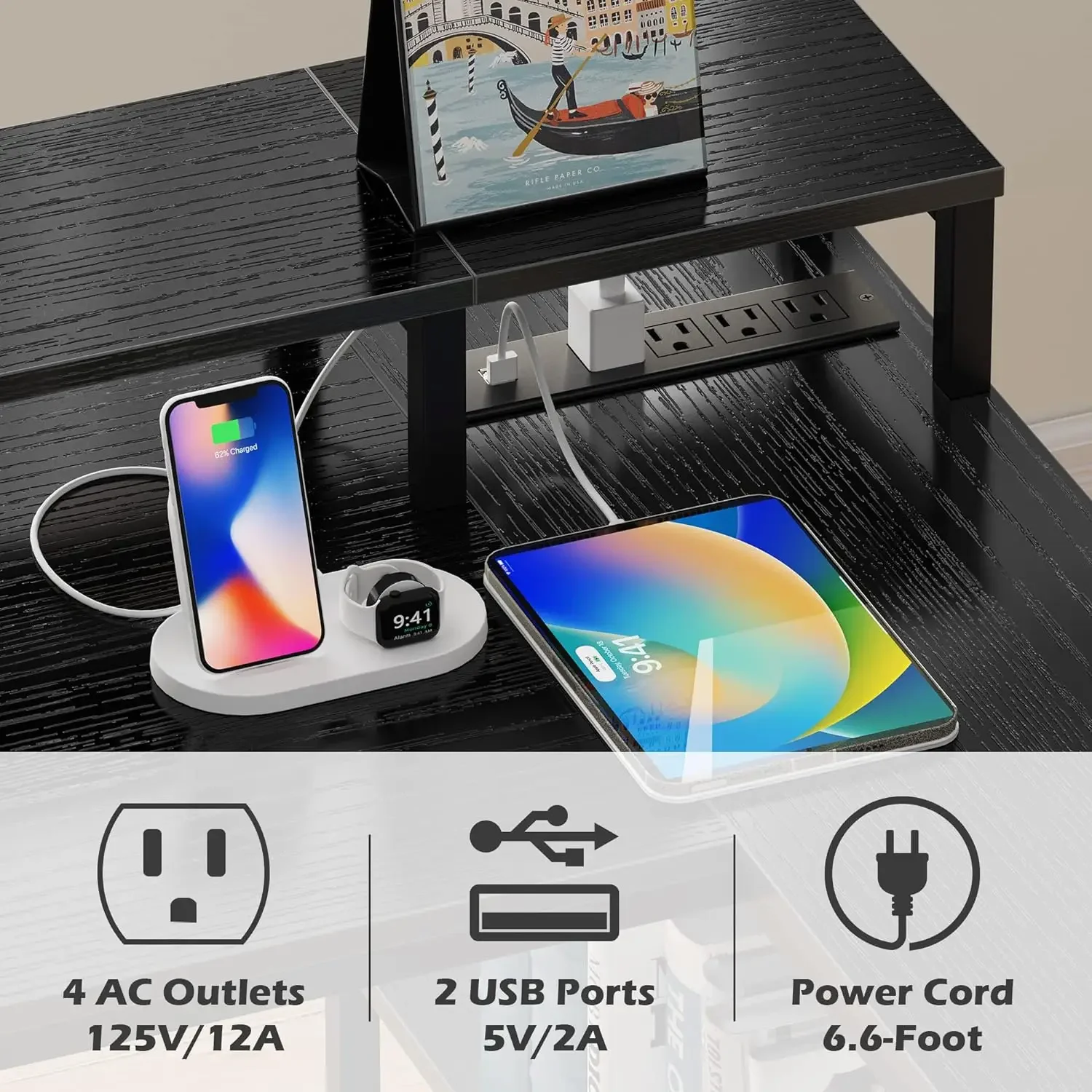 L Shaped Gaming Desk with LED Lights & Power Outlets, Reversible Computer Desk with Storage Shelves & Drawer