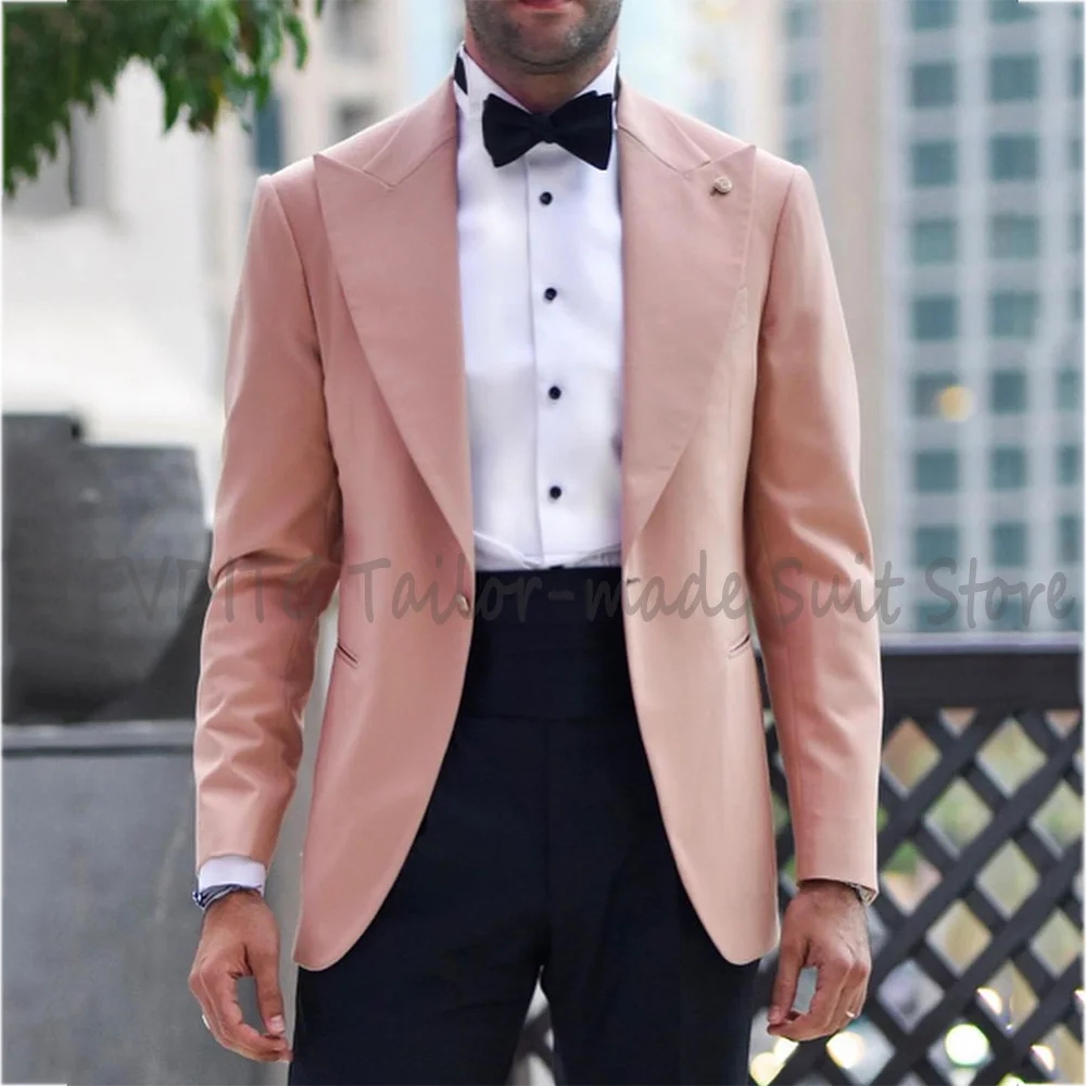 

Pink Peak Lapel Men's Suit Tuxedo Slim Fit One Button Blazer with Black Pants 2 Pieces Formal Party Suit Business Casual
