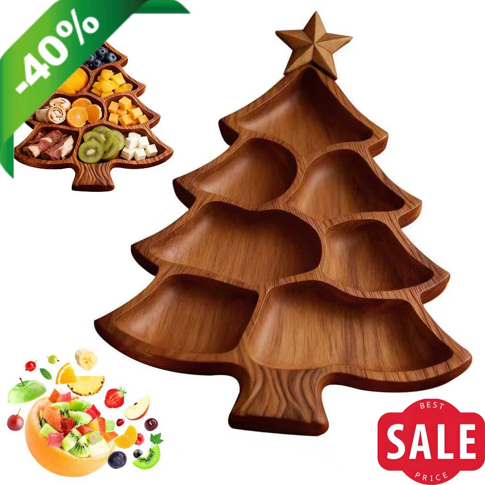 صينية تقديم شجرة عيد الميلاد، صينية الوجبات الخفيفة الخشبية مع مقصورات، أطباق تقديم العطلات، لوحة الفحم 27/21.5 سم #6