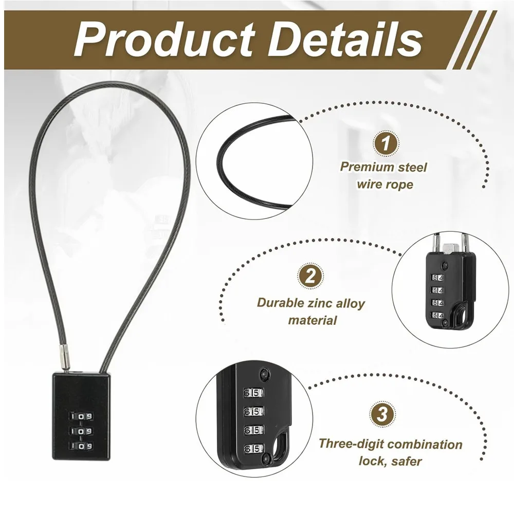3 Digit Cable Combination Lock  Bold Cable for School Gym Locker,Helmet,Filing Cabinets,Toolbox,Luggage Suitcase image 4