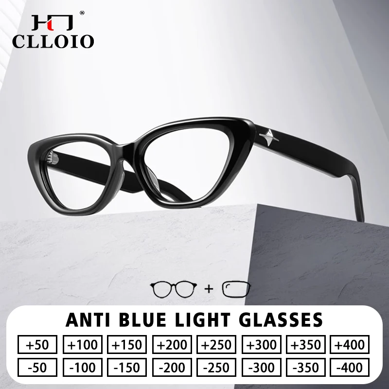 

CLLOIO Anti Blue Light Retro Tide Trend Myopia Prescription Glasses Ladies Black Cat's Eye Reading Eyeglasses Can be Customized