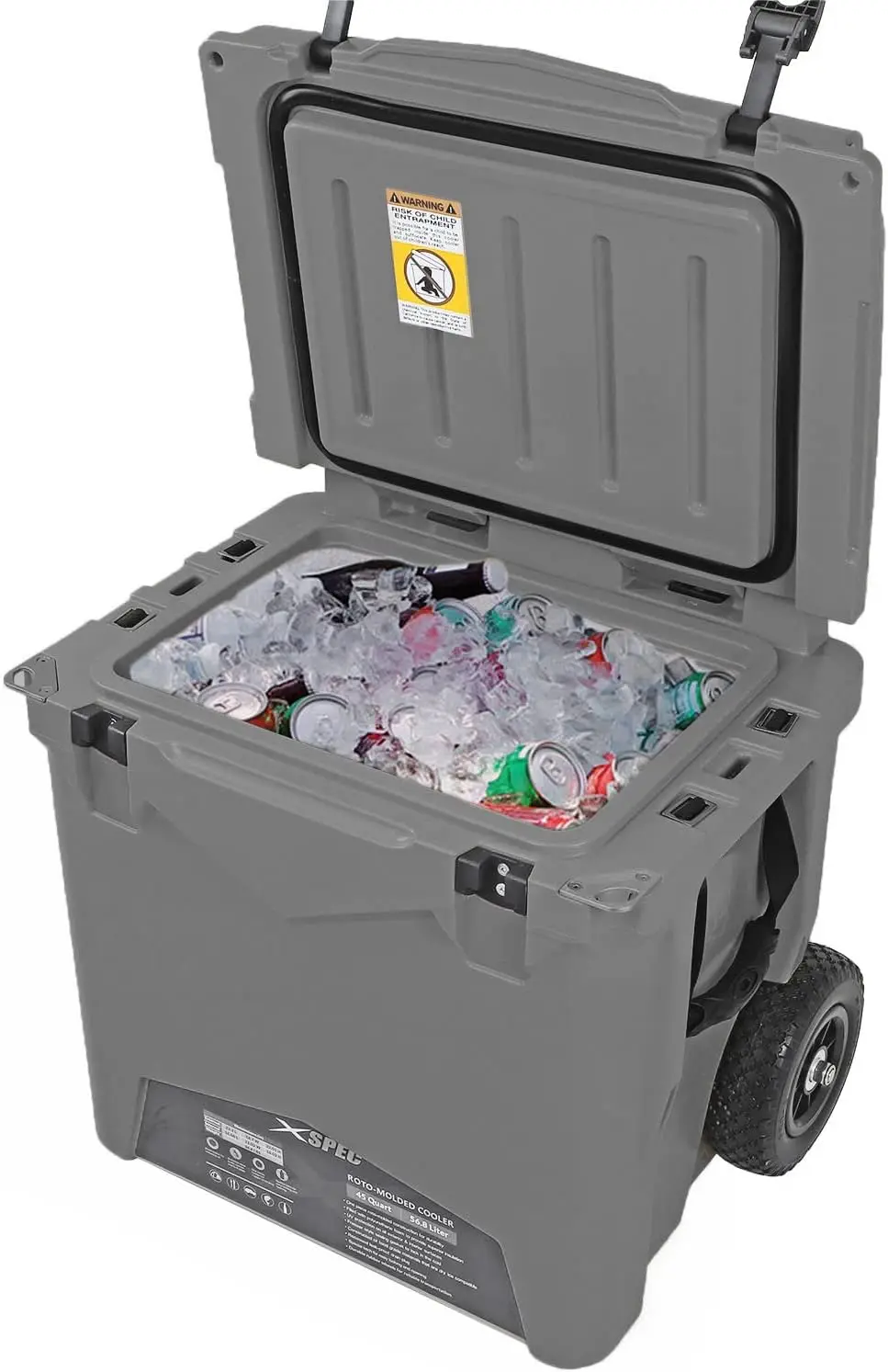 45 Quart Towable Roto Molded Ice Chest Outdoor Camping Cooler with Wheels | Pro Tough Durable Outdoor Camping Fishing Ice Chest