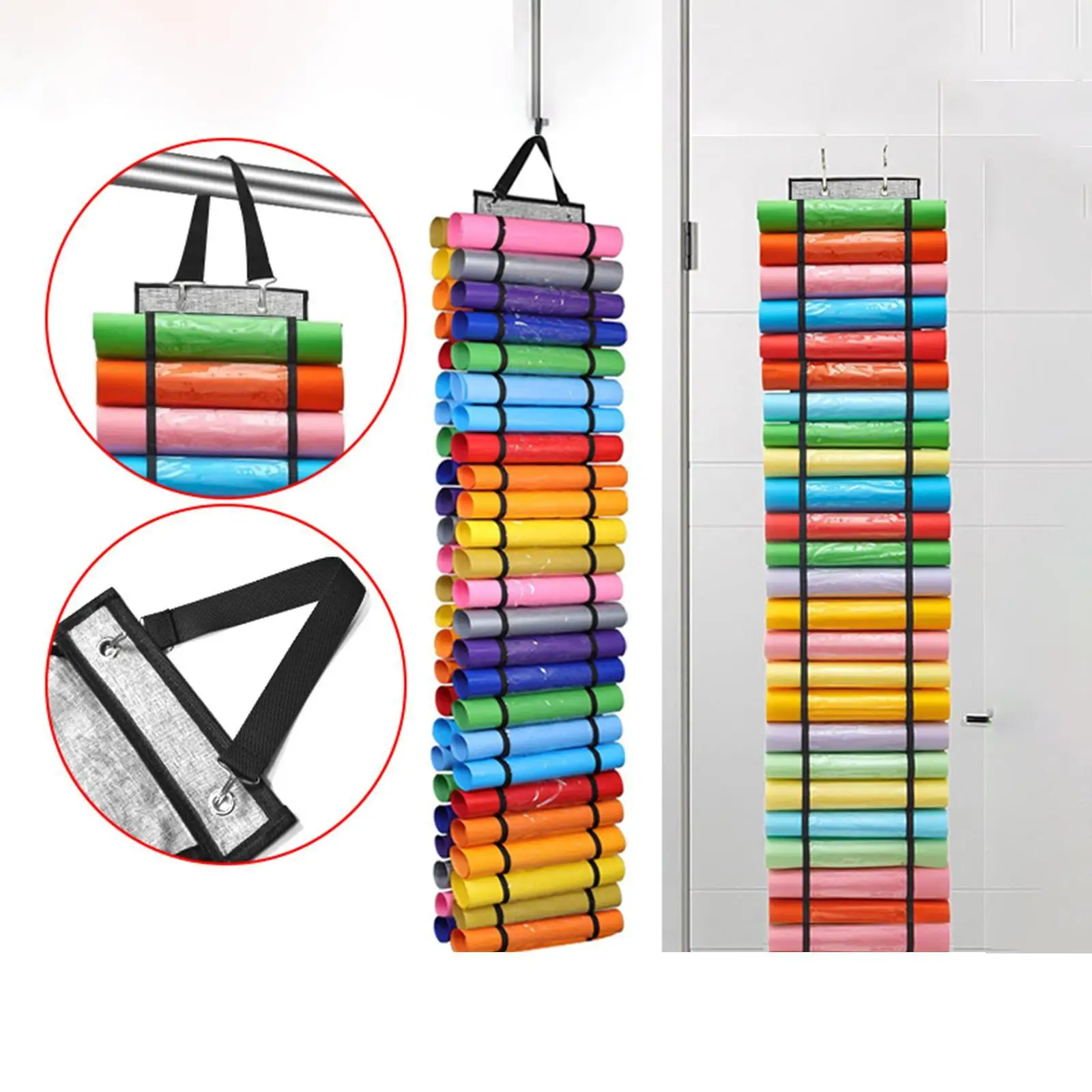 

Vinyl Roll Holder with Hanging Strap Hanging Wall Organizer Roll Paper Storage Organizer for Craft Wall Gift Wrap Closet Door