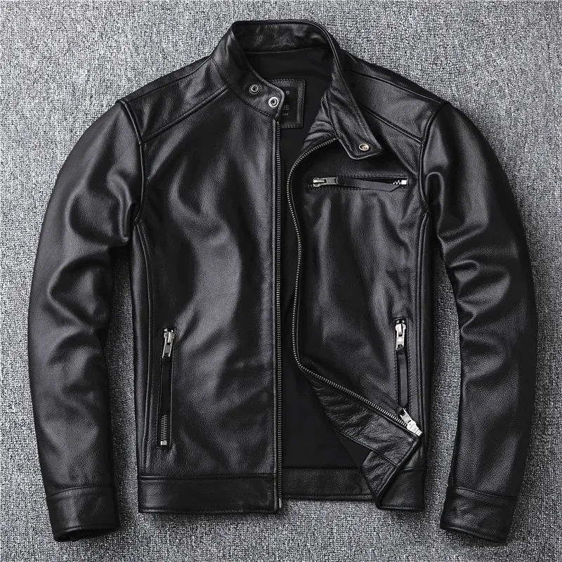 Veste en cuir véritable noir pour hommes, manteau de motard de rue, style moteur classique, mode décontractée, vente en gros, livraison gratuite