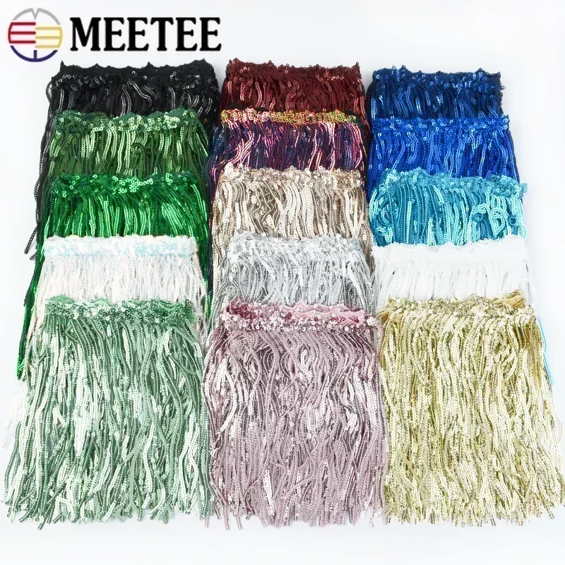 Meetee 1/2/3/5Yards 17cm Laser Sequins Tassel Lace Trim Glitter Fringe Ribbon for Show Clothes Dress Crafts Sewing Accessories