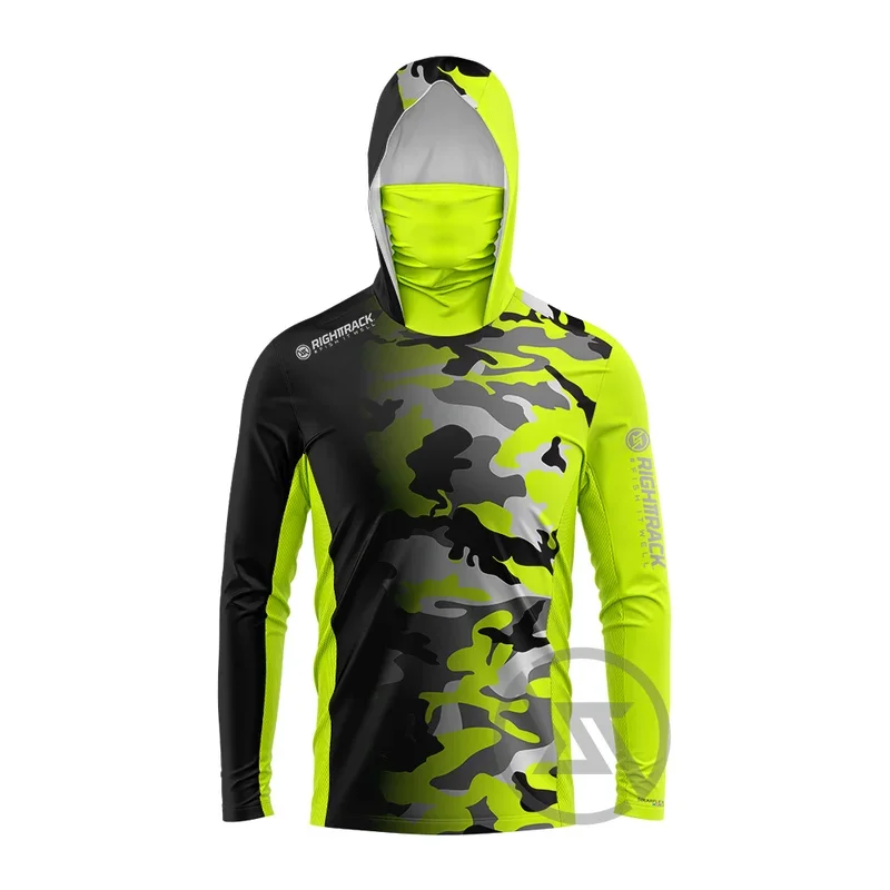 RIGHTTRACK Mask Hoodies Fishing Clothing UPF50  UV Camo Hunting Climbing Camping Hiking Breathable Outdoor Sports Apparel