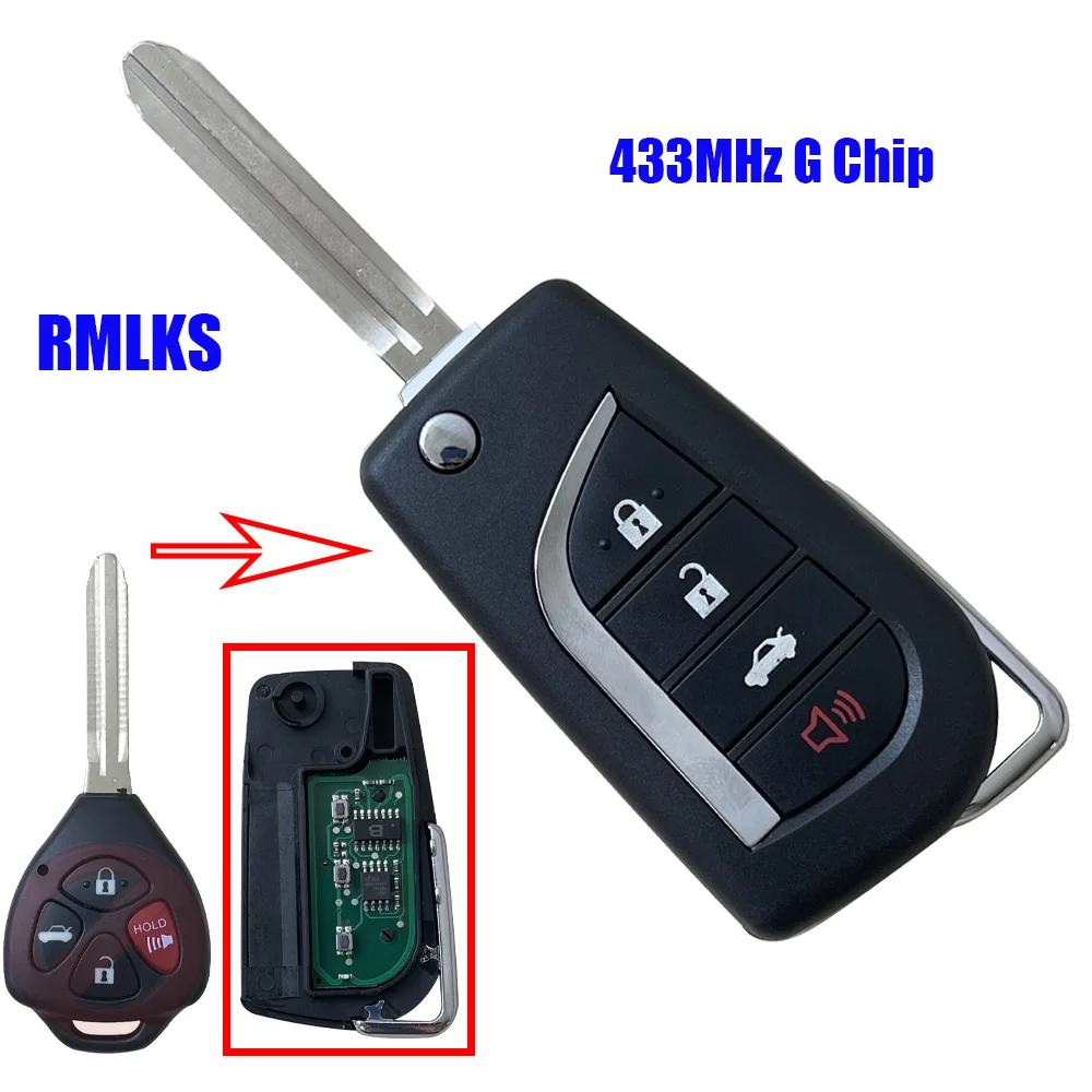 Flip 4 buttons Remote Key FOB For Toyota Camry Corolla Hilux 433.92mhz G 4D67 Chip FCC ID : B41TA B42TA TOY43 Uncut Blade