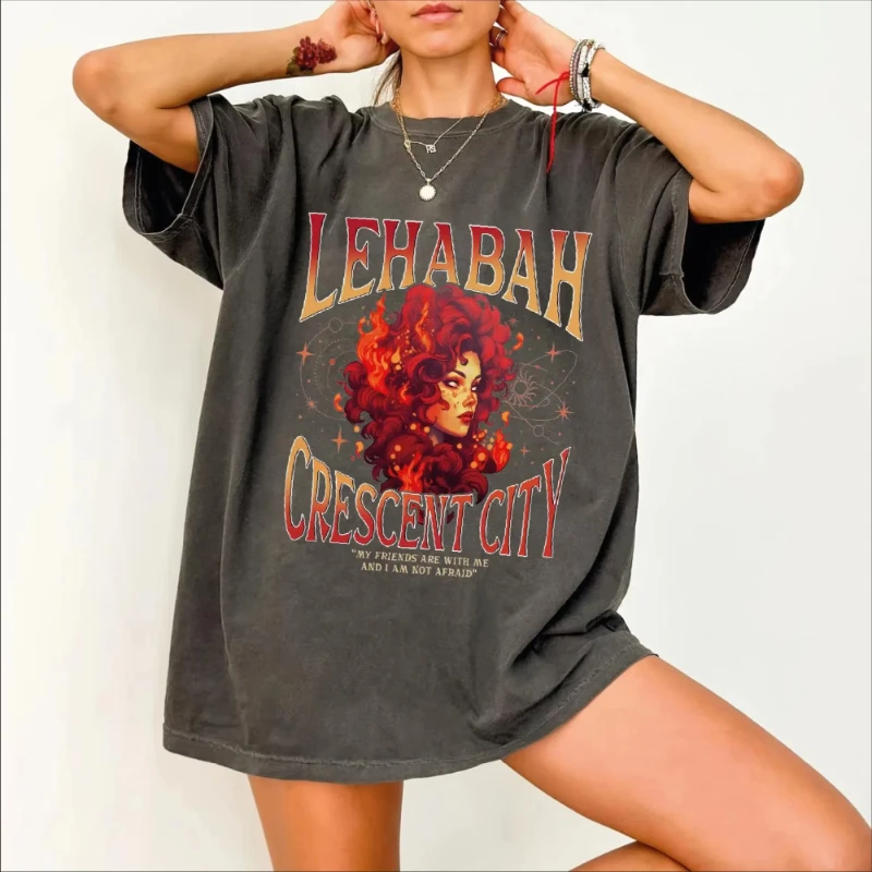 Lehabah Crescent City Printed Women's T-Shirt Short Sleeve Summer Couple Pure Cotton Streetwear Shirt　 y2k clothes