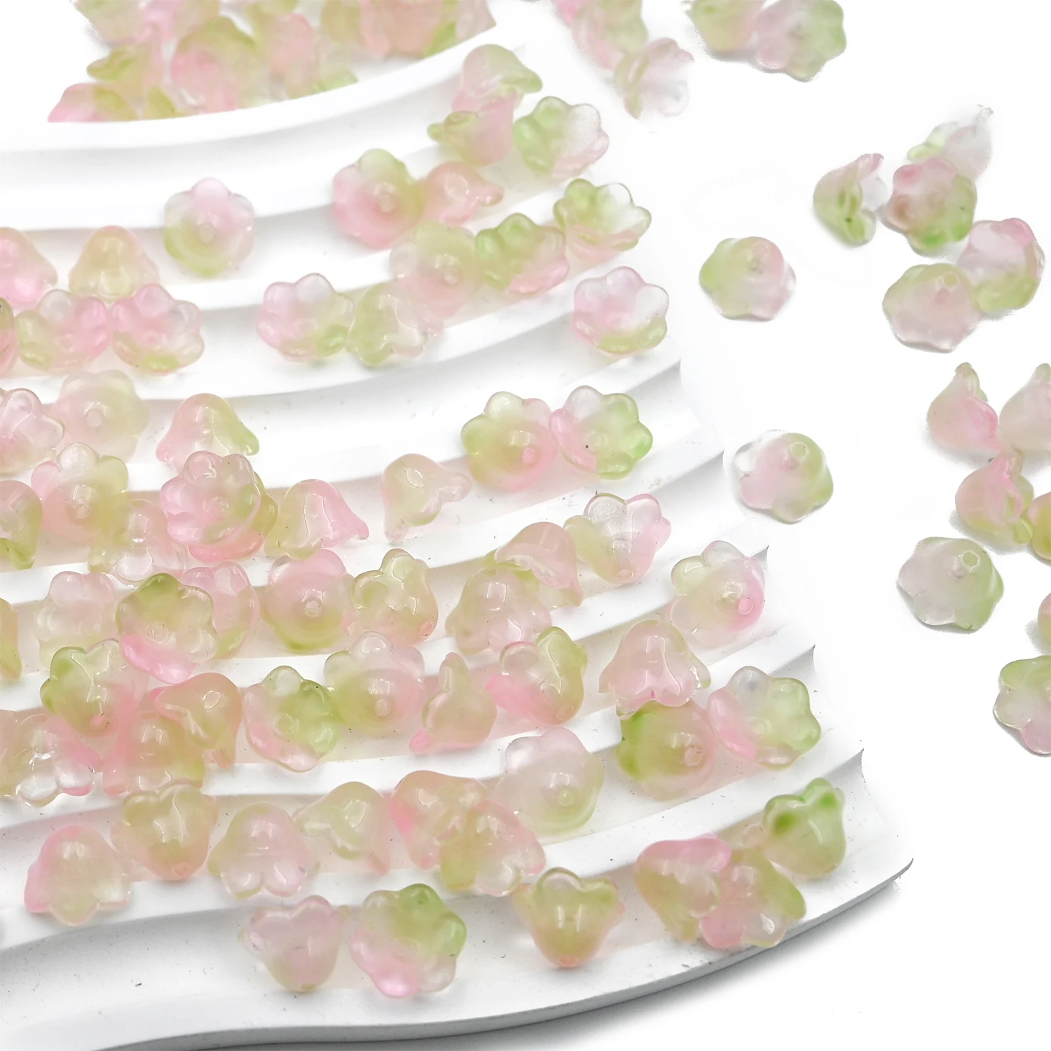 Gradient Pink Green Petunia Crystal Lampwork Beads For Needlework Diy Jewelry Making Handmade Bracelets Necklaces Accessories