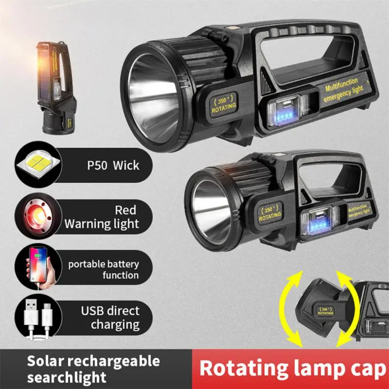 

Flashlight Type-c Solar Charging Bright High Power Tactical Lantern Long Shot For Camping Searchlight 4500mah Power Display