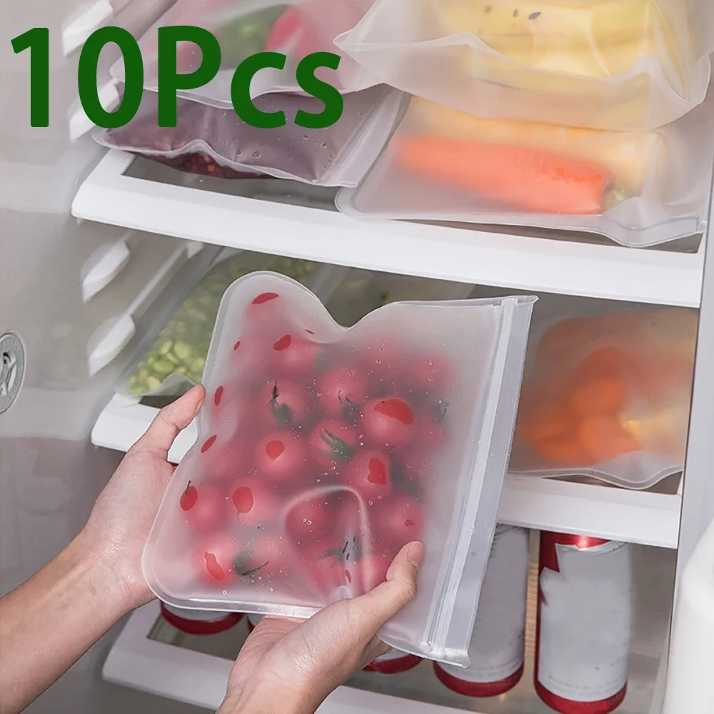 

10 шт., силиконовая сумка для хранения продуктов, герметичная многоразовая сумка с застежкой-молнией, чашка, сумка для свежести, сумка для хранения продуктов, свежая упаковка
