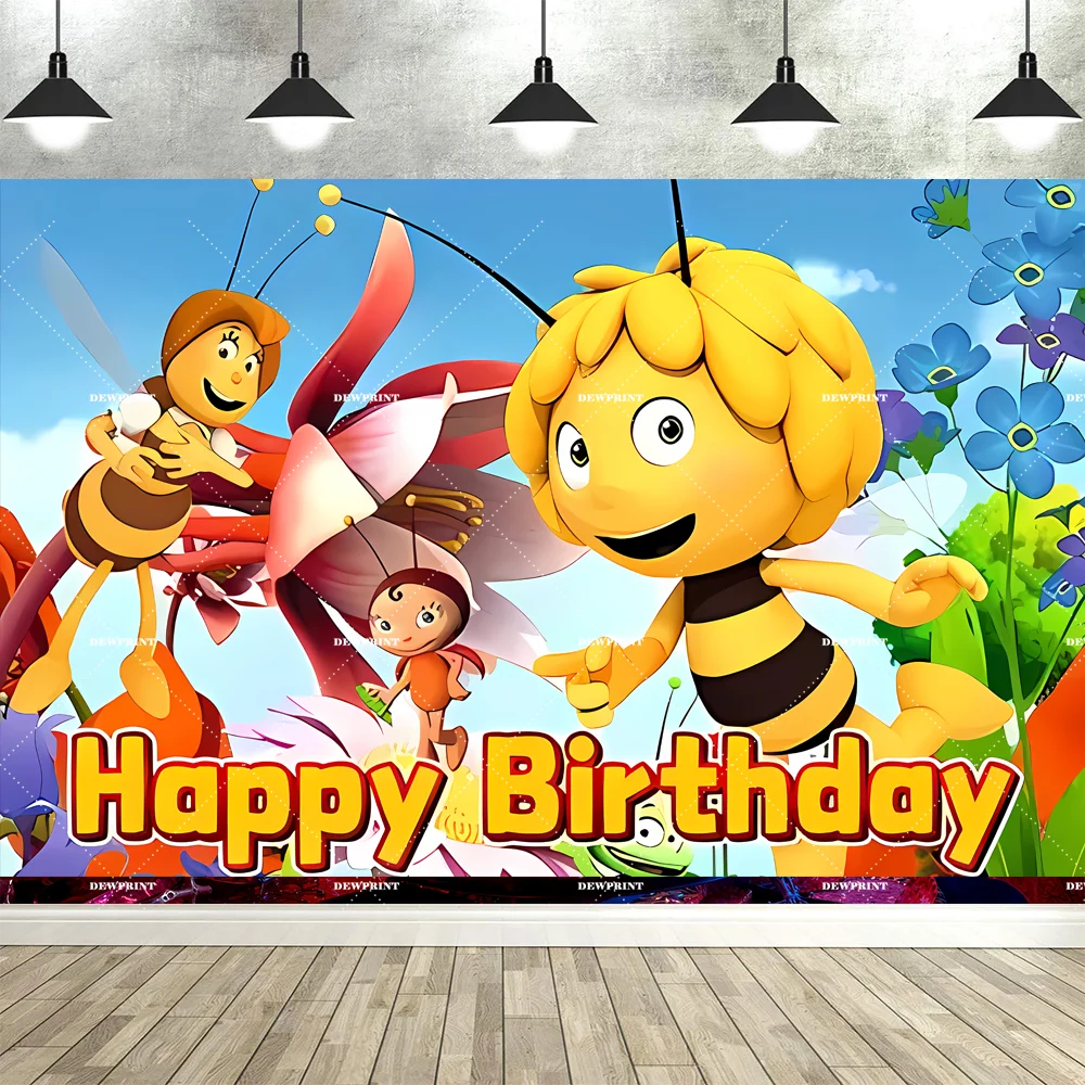 Dewprint M-Maya the Bee Birthday Party Backdrop Cartoon Cute Bee-Themed Party Decoration Supplies Birthday Party Banner