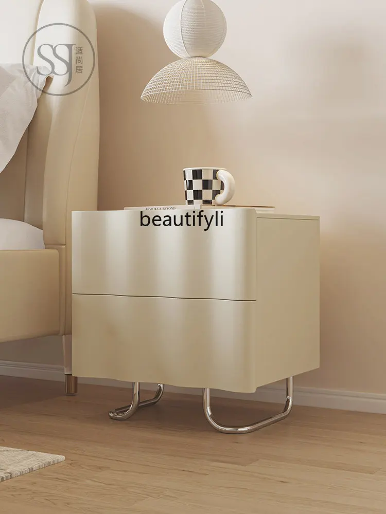zq French Cream Bedside Table Simple Storage Box Simple Multifunctional Wave Bedside Table