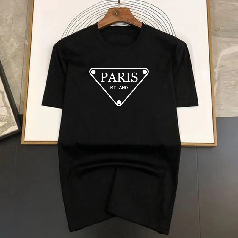 Camiseta de Moda con Estampado de Letras Triangulares de París 2026, Nueva Camiseta de Verano para Hombre, Cuello Redondo, Algodón Puro, Transpirable