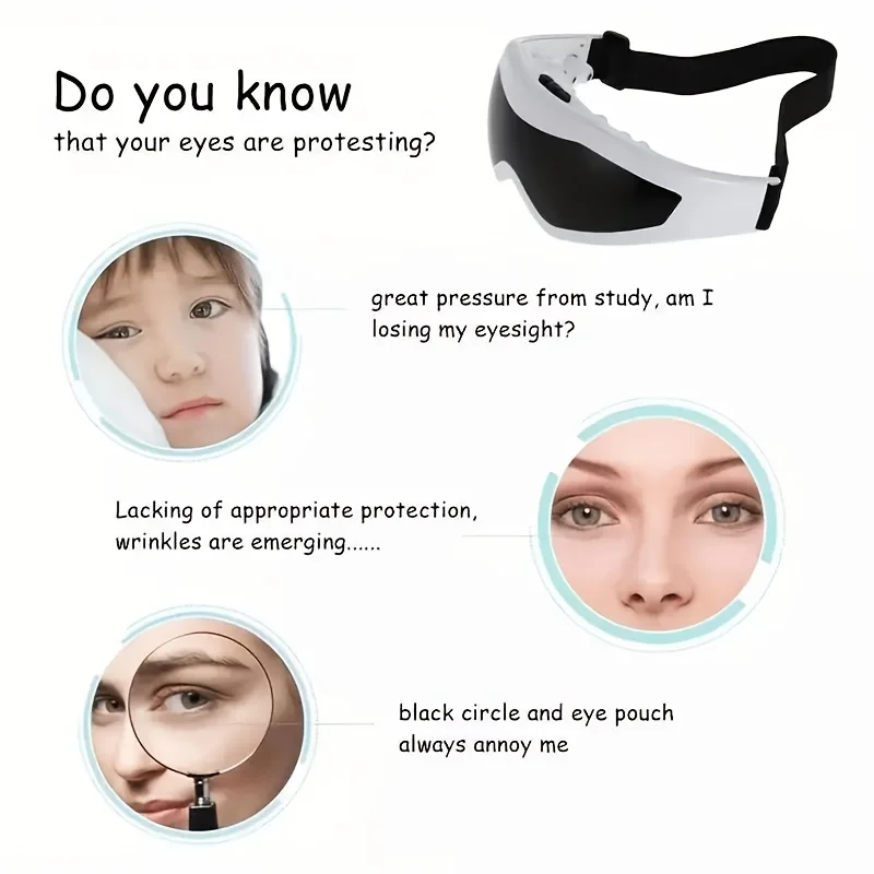 Alat Pijat Mata Elektrik Pintar: Akupunktur Simulasi dengan 3 Mode, Portabel untuk Lingkaran Hitam/Bengkak, Hadiah Ideal untuk Kantor/Perjalanan