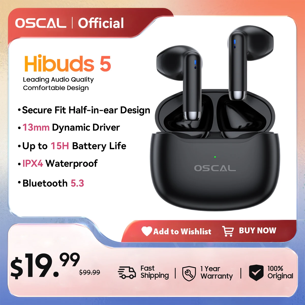 OSCAL HiBuds 5 Headphones,New Air Conduction Bass ENC Earphones,Open Ear Headset True Wireless Stereo Sports TWS With Mic