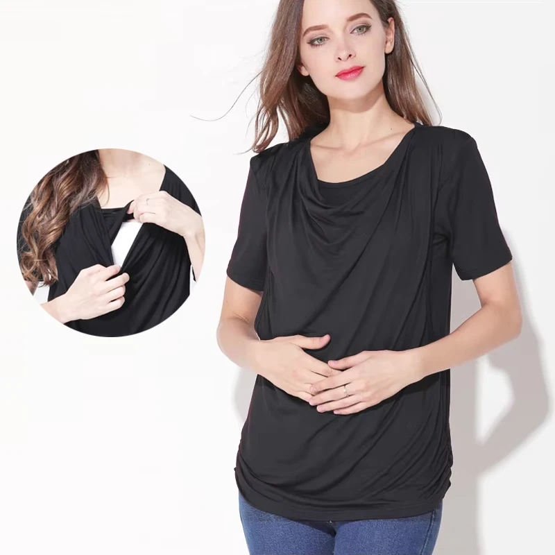 

Maternity Clothes Summer Nursing Tees Modal Short Sleeve Comfortable Postpartum T-shirt Breastfeeding Tops for Pregnant Women