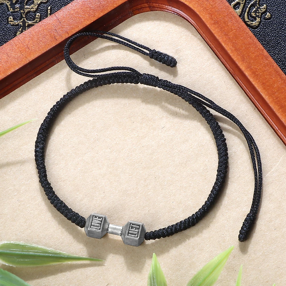 Charm Men Dumbbell Strand Bracelets Handmade Braid Knot Adjustable  Bracelets Women Barbell Fitness Energy Jewelry Couple Gifts - view 2