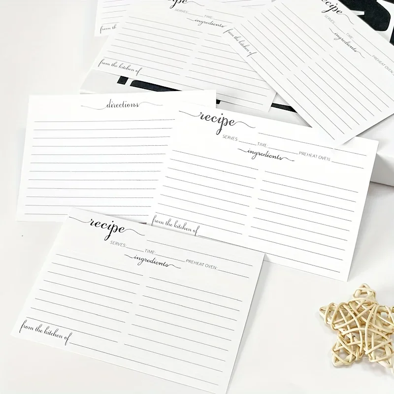 100 Pcs Elegant Calligraphy Recipe Cards, Double Sided Fillable Kitchen Cooking Baking Index Cards With Ingredients Directions Sections, Blank Recipe Note Cards for Bridal Shower Wedding Housewarming Gifts