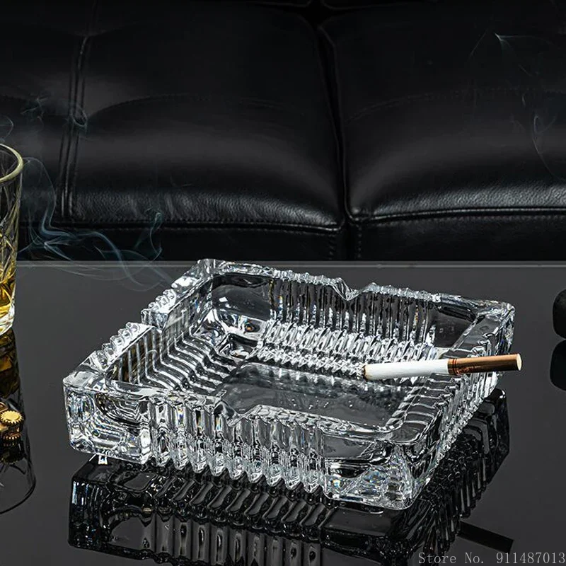 

Transparent crystal glass ashtray, living room coffee table decoration Anti-ash portable ashtray Home Hotel Office Supplies, 1Pc