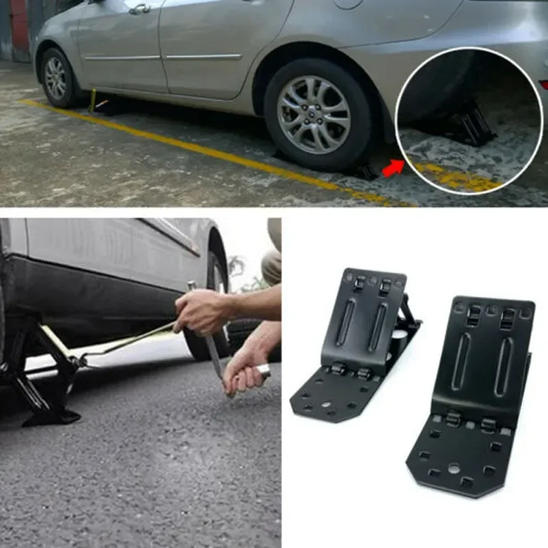 2Pcs Thick Iron Plate Car Auto Wheel Tire Chock Stop Block Slope Anti-slip Solid