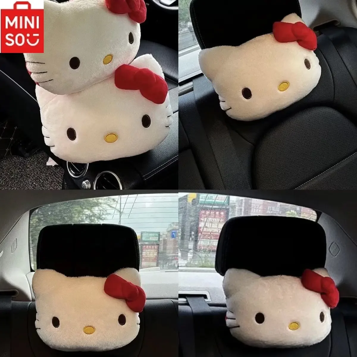 

MINISO HelloKitty Car Cartoon Neck Pillow Cute Plush Head Cushion 4 Seasons Universal Car Interior Decoration Accessories Gift