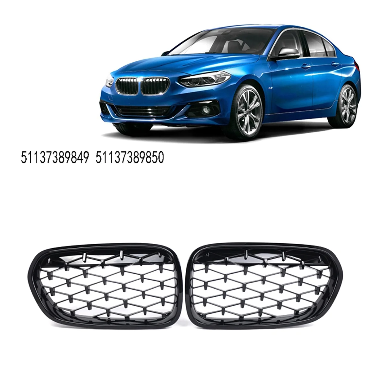 Diamond Grille Front Kidney Grille Grill Replacement for BMW 1 Series F52 Sedan 2016-2021 51137389849