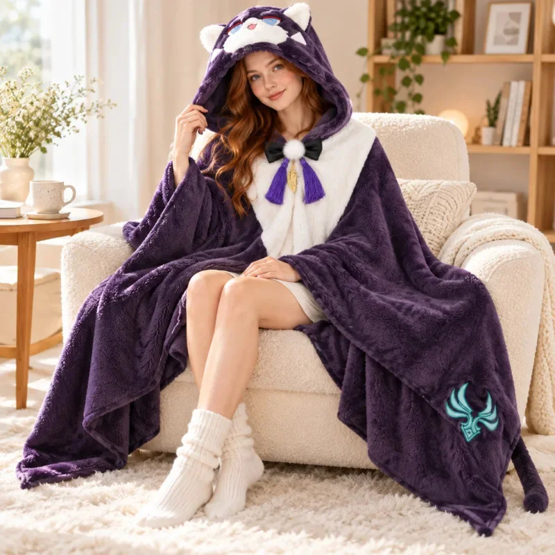 Genshin Impact Zhongli Wanderer Nahida Hu Tao Plush Cape Blanket Hooded Shawl Wearable Throw Nap Cloak Cosplay Gift For Fans New
