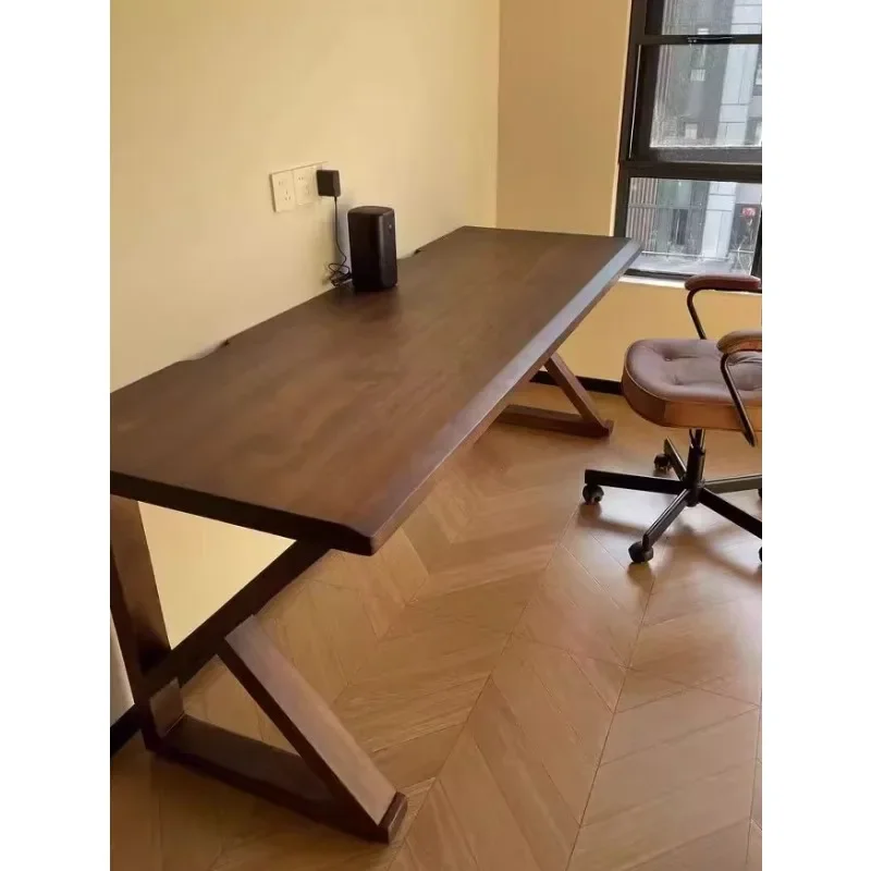 Solid wood double computer home desk bedroom workbench long log simple desk desktop e-sports table