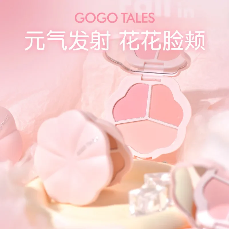 Gogotales Triple Blush Palette Face Blusher Matte Natural Cheek Tint Brighten Contouring Soft trucco femminile Rare Beauty Cosmetic