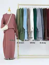 Abaya Damen Dubai Plain 2 Piece Abaya Set Modest Muslim Sets Prayer Clothes Women Caftan Marocain Robe Femme Musulmane Kaftan