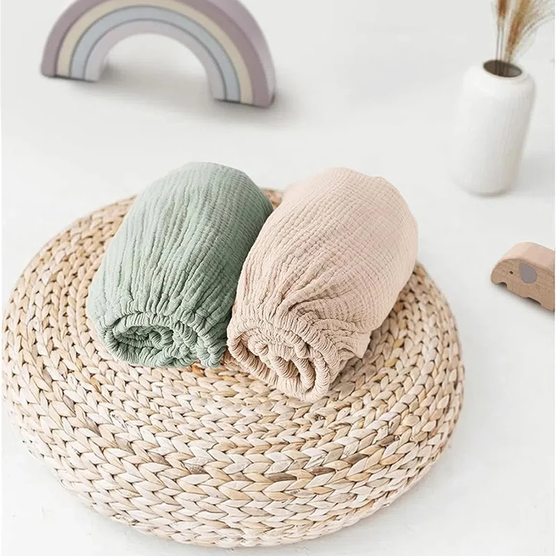 مجموعة من 2 ملاءة مناسبة من القطن الموسلين لمرتبة سرير الحجم القياسي مقاس 33 × 17 × 4 بوصة غطاء مرتبة من الشاش للأطفال بلون سادة #5