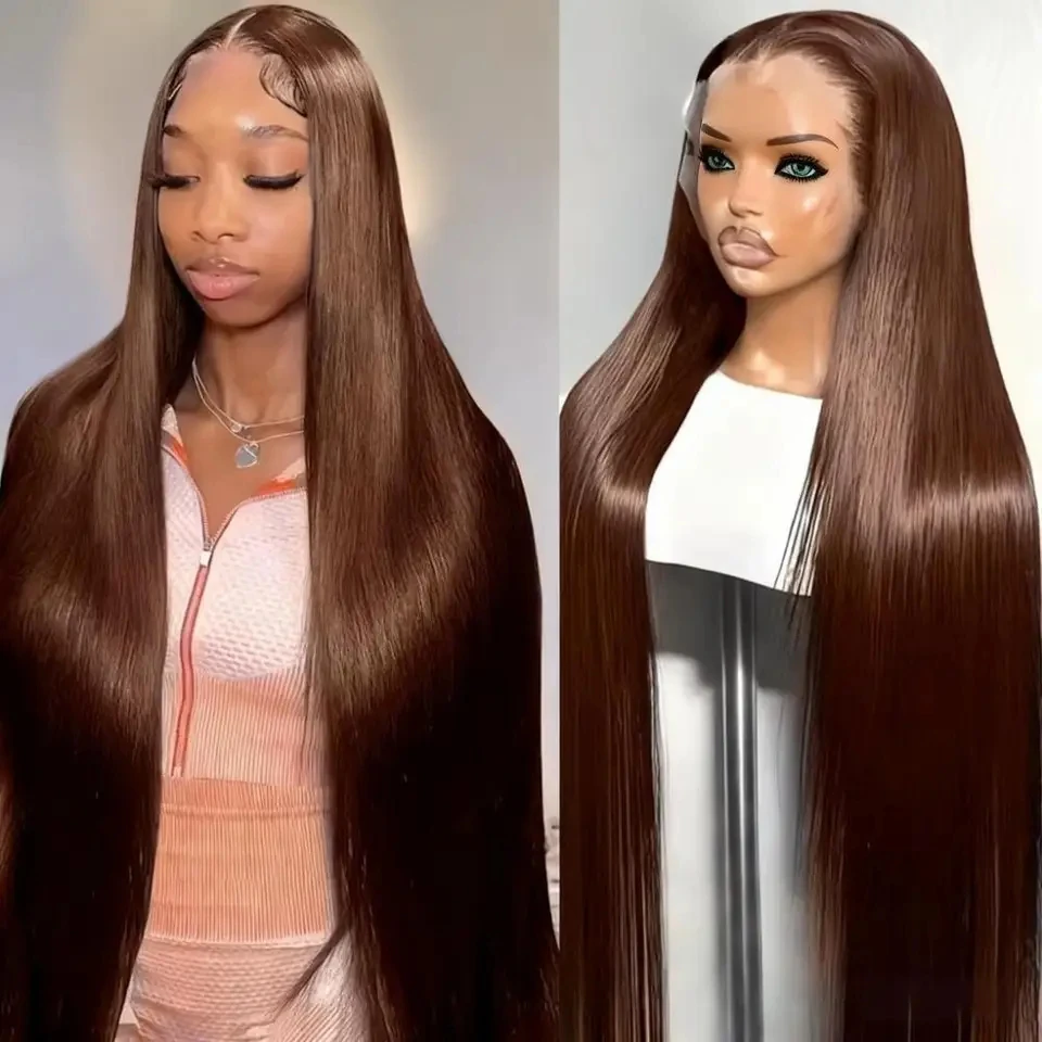 36 Inch Straight Chocolate Brown 13x6 Human Hair Wigs Hd Lace Front Wigs Pre Plucked 100% Real Human hair Wig For Black Women