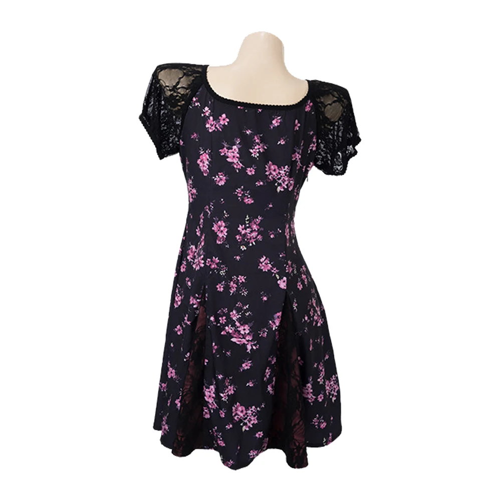 Nikki Cosplay Obsession Costume Women Black‑Pink Floral Midi Dress Outfit Disguise Temporary Tattoo Stickers Halloween Carnival view 2