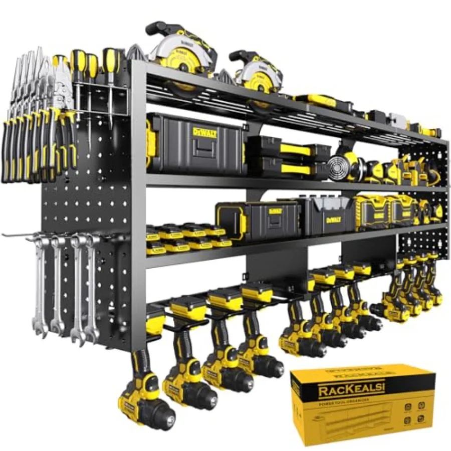 

49" W Lar Power Tool Orgazer Wall Mount 4 Layer eavy Duty Metal Tool Stora Rack wit 12 Drills older Utility Racks for Gara Work