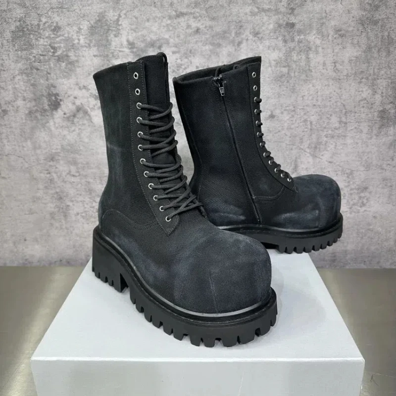 2024AW New Leather  Boots Round Toe Mid Calf Boots Shoes Men Sneaker Official-website Mens Sneakers