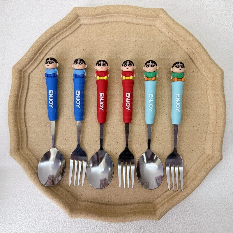 Anime Crayon Shin-Chan Fork And Spoon Set Cartoon Figure Durable Stainless Steel Portable Travel Cutlery Birthday Christmas Gift image 2