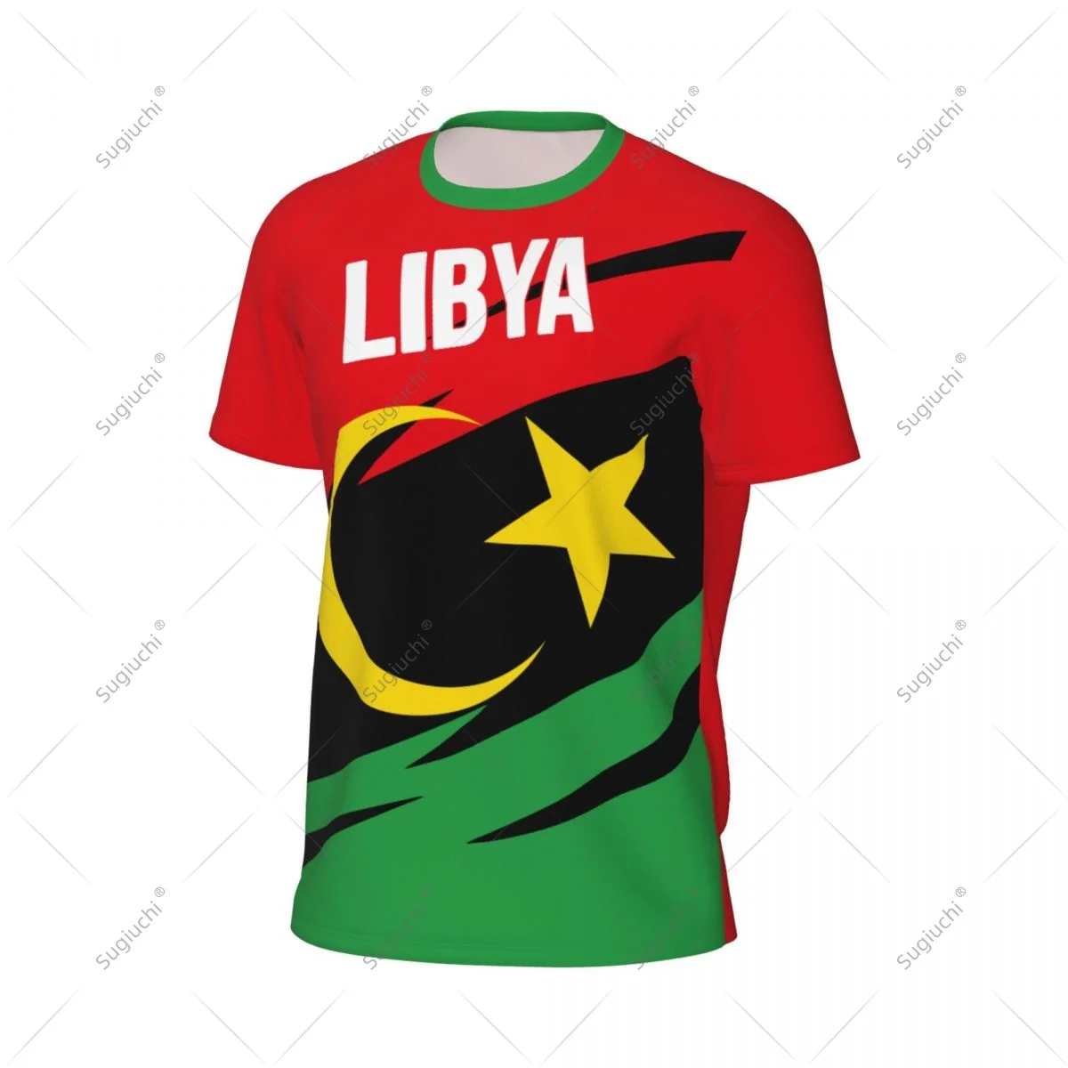 Libya Flag Men Sports T-shirt Women Tees jersey for Soccer Football Running Bike Tennis Fitness Fans view 3