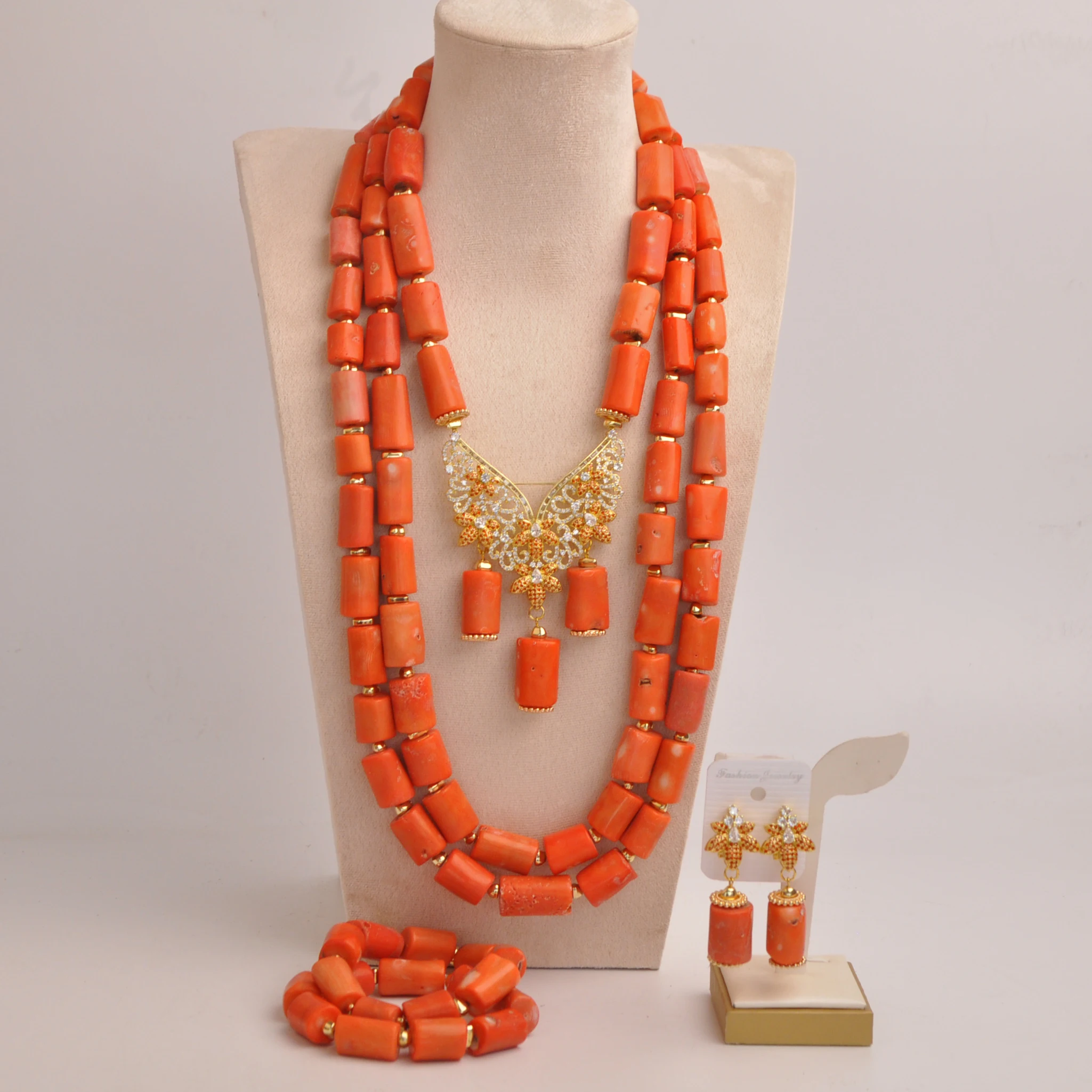 Nigerian wedding couple wedding jewelry African wedding bride wedding dress accessories natural orange coral jewelry set SHXY-84