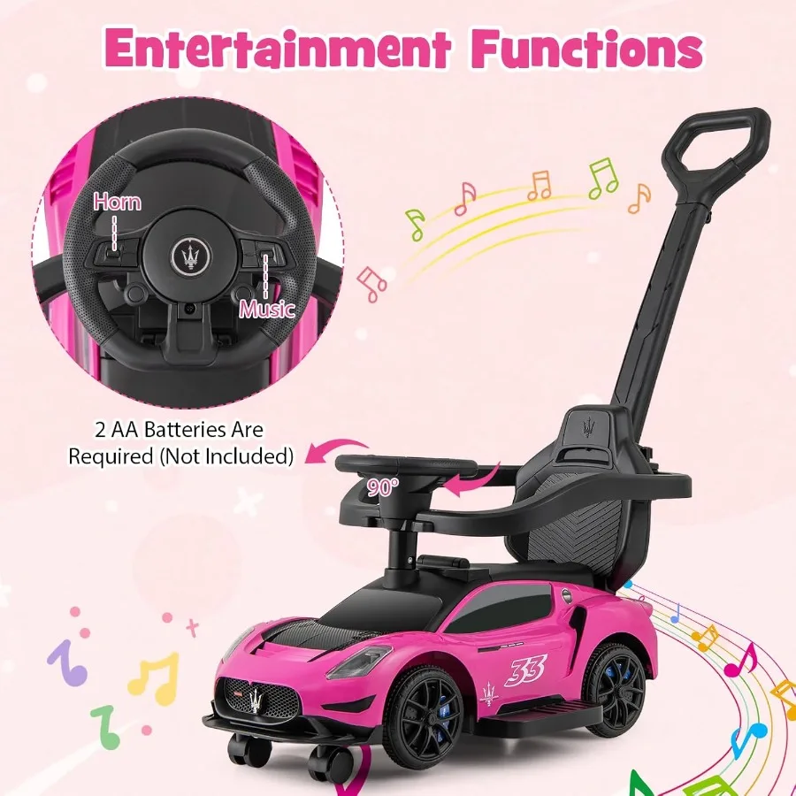 Duwwagen voor peuters 3-in-1 gelicentieerde Maserati-kinderwagen Glijdend wandelwagen met handvat Vangrail onder stoel Opberghoorn en M