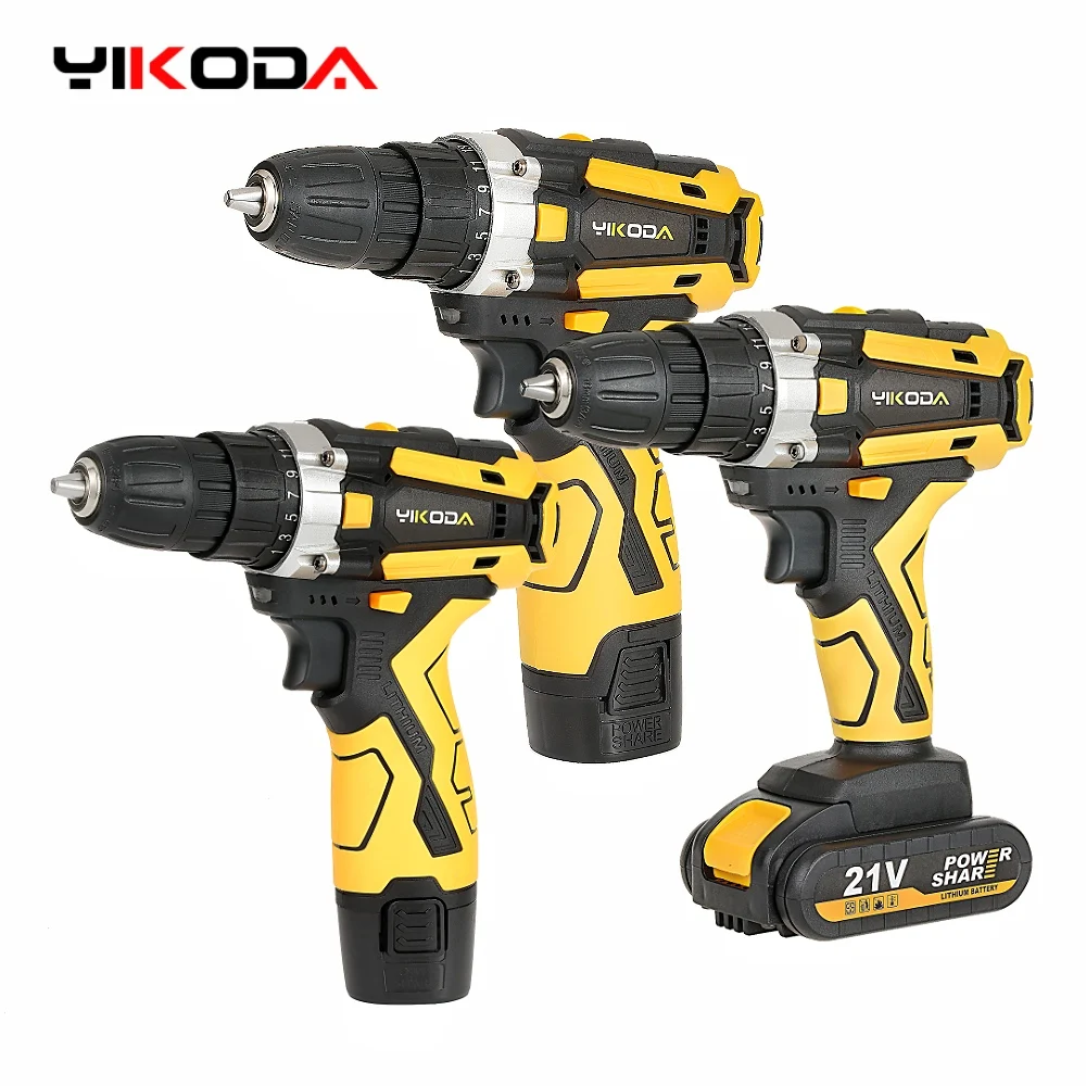YIKODA 12/16.8/21V Máy Khoan Không Dây Sạc Điện Tua Vít Pin Lithium Hộ Gia Đình Đa Chức Năng 2 Tốc Độ Dụng Cụ Điện