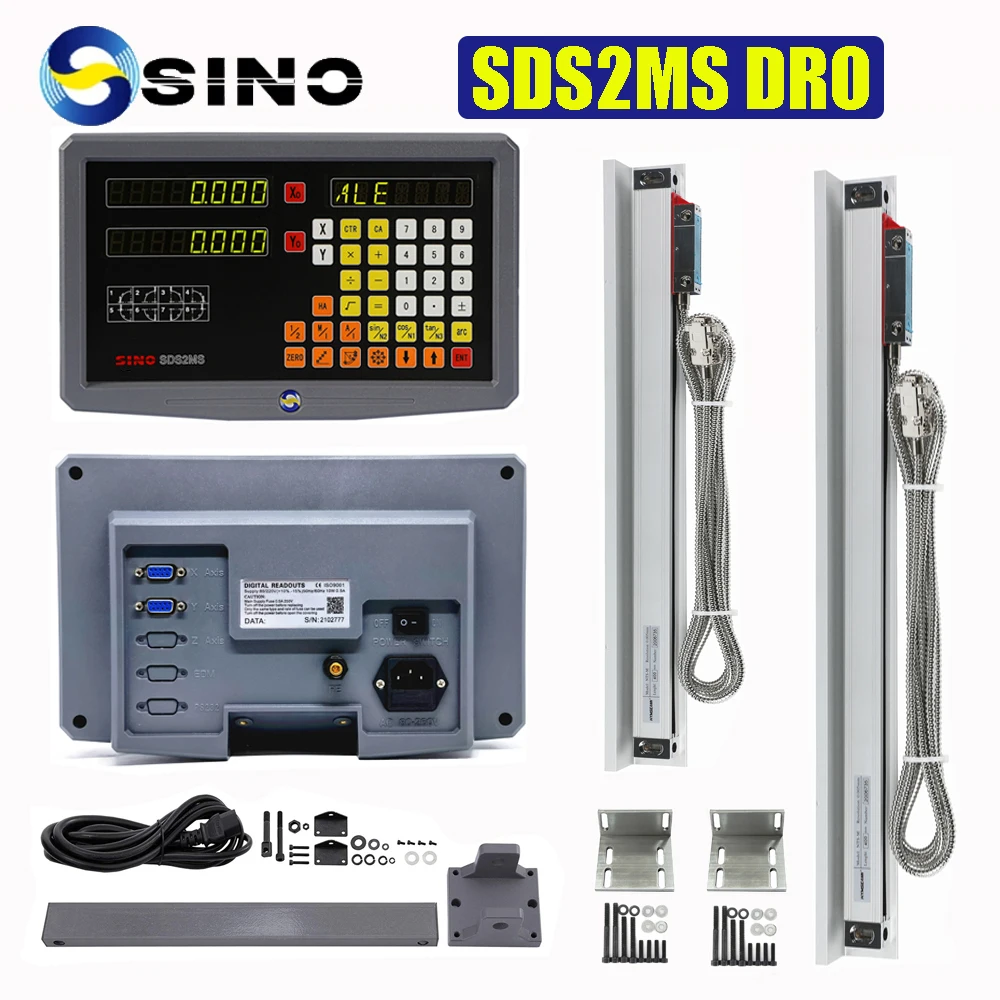 

SINO SDS2MS 2 Axis Digital Readout DRO Kit уци NTS 5μ TTL 50-1000mm Linear Glass Scale Optical Encoder Grating Ruler Mill Lathe