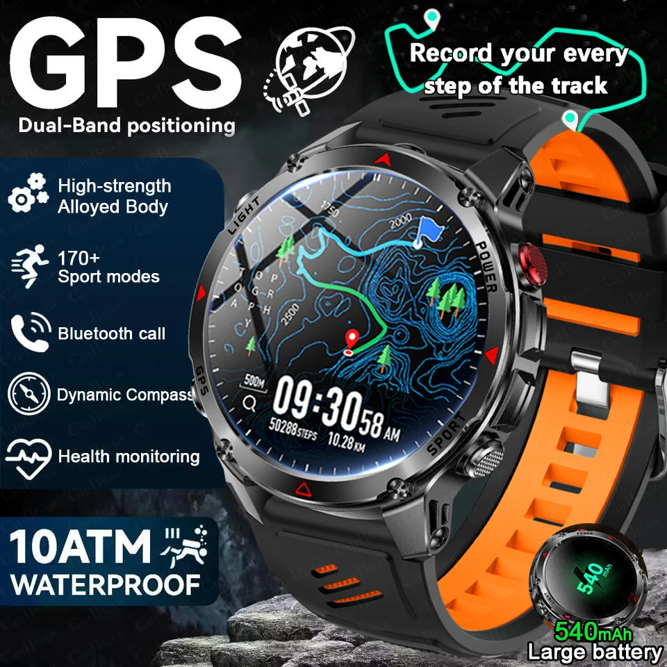 

2025 Men's Outdoor GPS Sport Smart Watch 3ATM Waterproof 540mAh Long Battery Life Bluetooth Call Fitness Smartwatch For Huawei