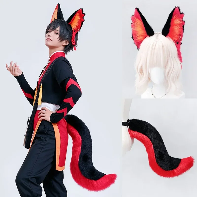 Handmade New Plush Headdress Tail Suit Halloween Diffuse Cos Props Ark Agent Cat Ear Hair Hoop Cat Tail Suit