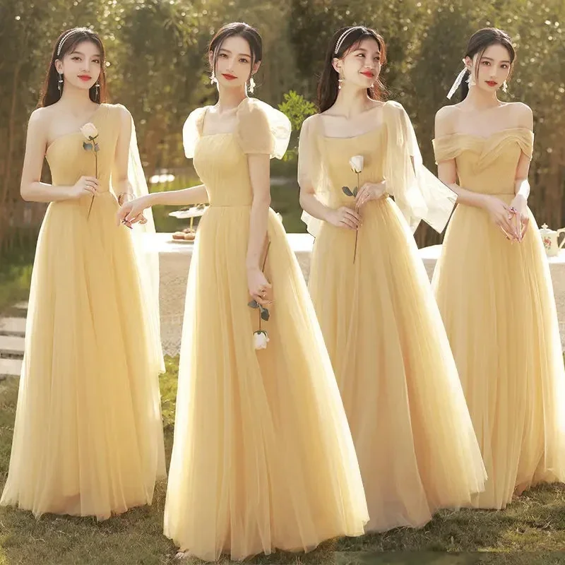 Customized Yellow Bridesmaid Dresses Floor Length Long Prom Graduation Dress Sweet Memory Elegant GirlsFashion Women Formal Gown